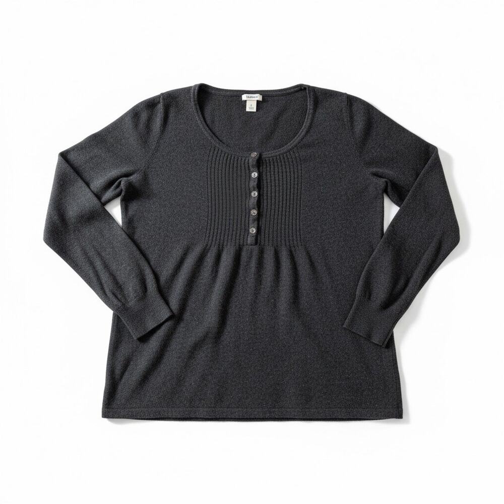 LL Bean Gray Pintuck Henley Long Sleeve Shirt Womens Medium Wool Cashmere - Picture 2 of 8